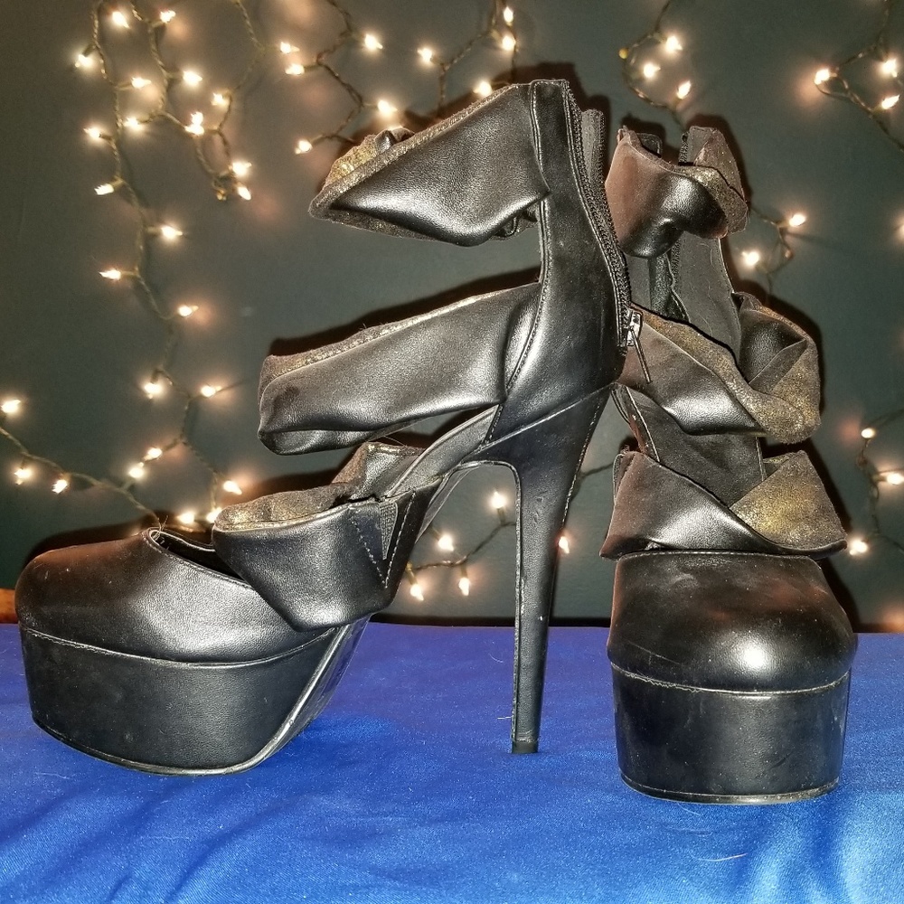 Black and gold heels